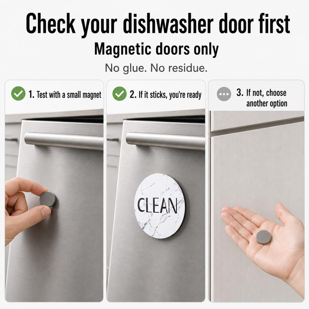 Dishwasher Magnet Clean Dirty Sign, 3.54 Inch Reversible Clean Dirty Magnet for Dishwasher, Waterproof Double Sided Black White Marble Indicator, Kitchen Accessories, 1 Pack