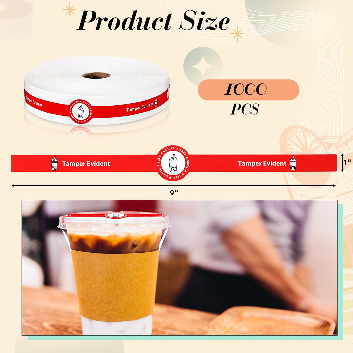 Skyygemm Tamper Evident Tape Safe Secure Tamper Evident Stickers for Drink Lids 1 x 9 Food Delivery Stickers Sealed for Freshness Labels Drink Food Proof Tape(Red,1000 Pcs) 1000 Red