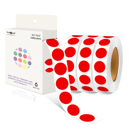 PARLAIM 1/2 Inch Round Permanent Adhesive Color-Code Dot Stickers,4000 Stickers 4RollS dots Label Dispenser Box Red Circle Stickers Labels (Red) 4 Rolls-4000 Pack