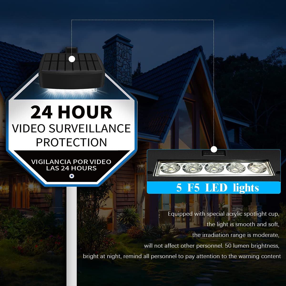 OOSSXX Solar Powerd Deck LED Solar Light Clip-On Yard Security, 2Pack Set of 2