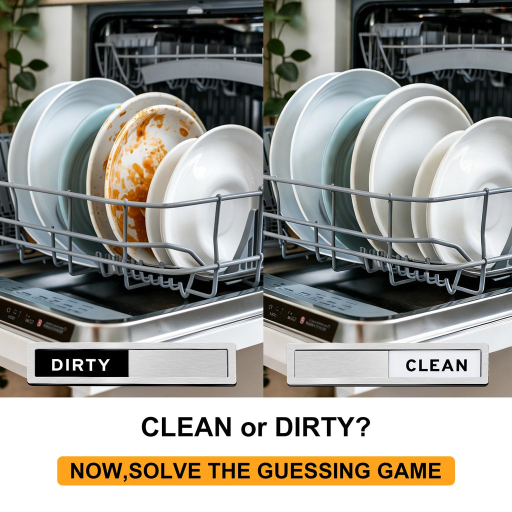 Dishwasher Magnet Clean Dirty Sign - Strong Magnetic & Non-Scratch Reversible Dishwasher Indicator, Easy to Slide & Read, with Optional Adhesive - Dishwasher Sign Kitchen Decor and Accessories Dishwashermagnet-s-brushedsilver