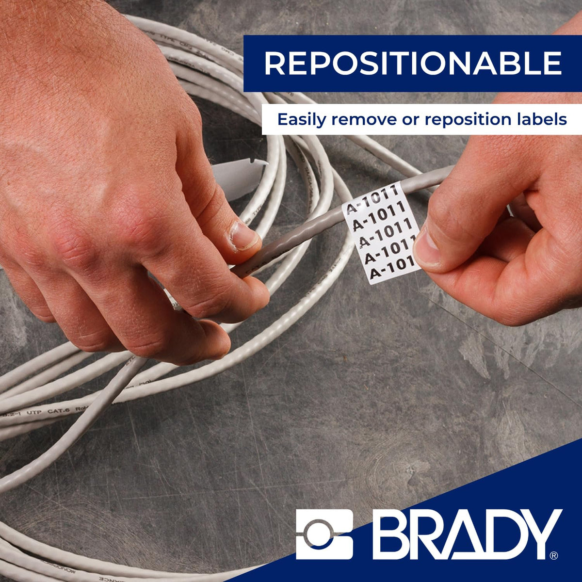Brady Authentic (M4-91-498) Repositionable Multi-Purpose Vinyl Cloth Labels 1.5" H x 1" W Black on White, 120 Labels. for use with the BMP41, BMP51, and M511 Label Printers