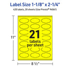 Avery Printable Oval Scalloped Labels, Sure Feed Technology, 1-1/8" x 2-1/4", Neon Yellow Labels, Print-to-The-Edge, Laser/Inkjet Printable, 420 Total, Great for Candles and Jars 420 labels