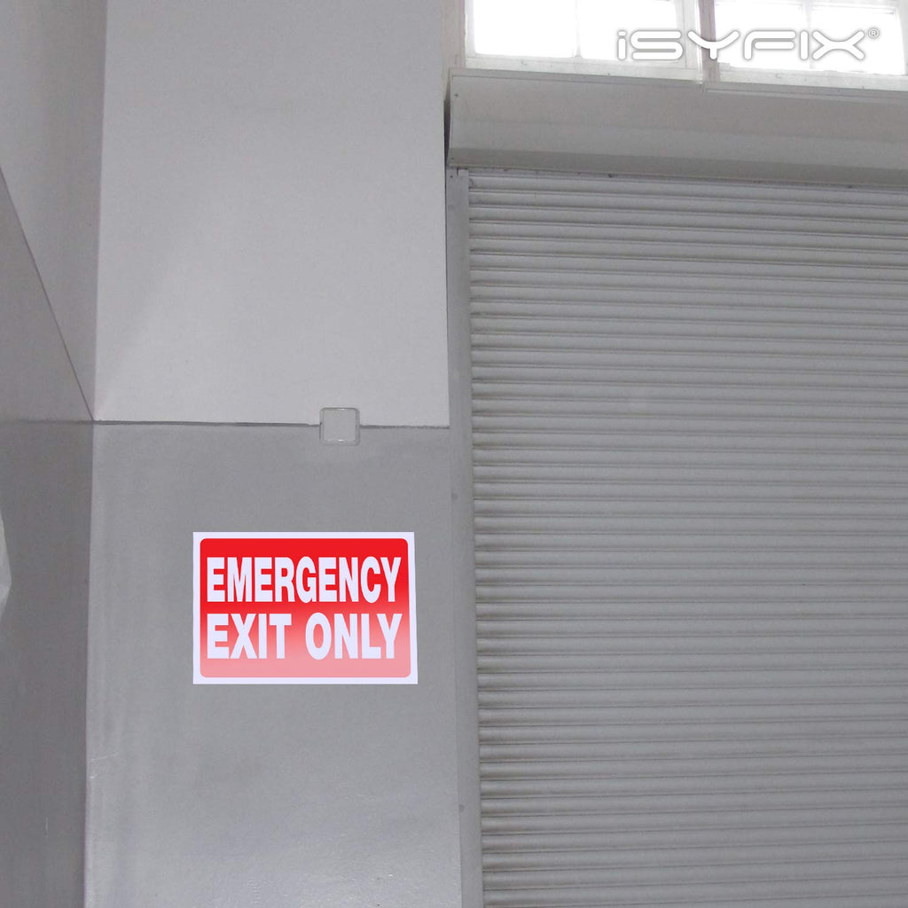 iSYFIX Emergency Exit Only Signs Stickers, 10x7 Inch, 12 Pack 12 Pk 10x7 Sticker Red