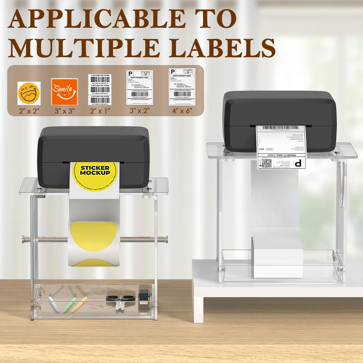 Acrylic Label Roll Holder for Thermal Printer Desktop Stand Transparent