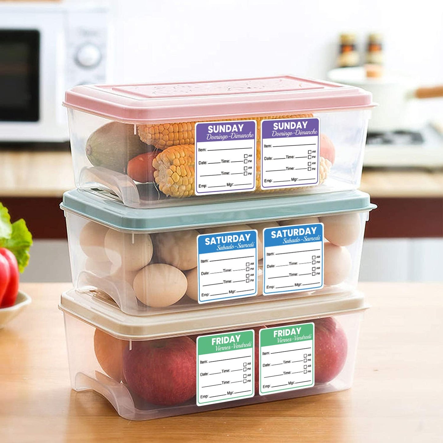 7 Day of The Week Food Labels Removable Monday-Sunday Day Stickers for Containers Home Kitchen Freezer Restaurant Monthly Planners Inventory Management Meal Prep Supplies