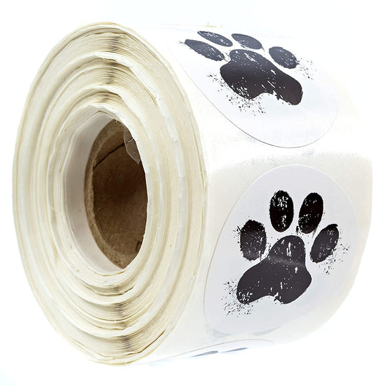 Dirty Paw Print Stickers / 500 Dog Paw Print Labels Roll / 1.5" Pet Puppy Foot Imprint Envelope Seals/Made in The USA