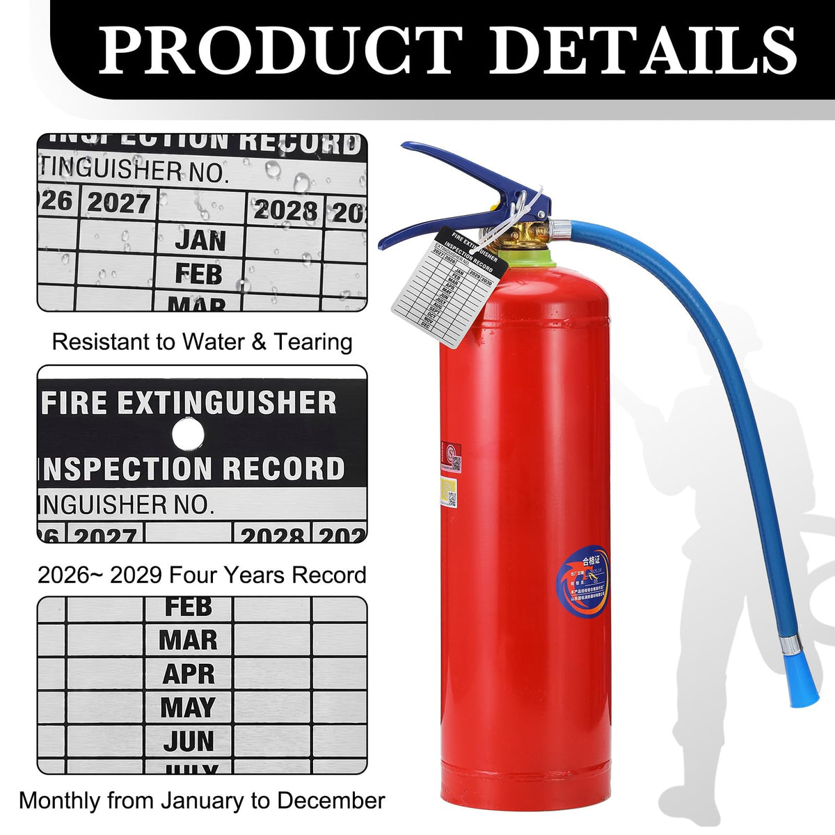 100 Pack Aluminum Fire Extinguisher Tags Monthly Inspection, 2027-2030 100
