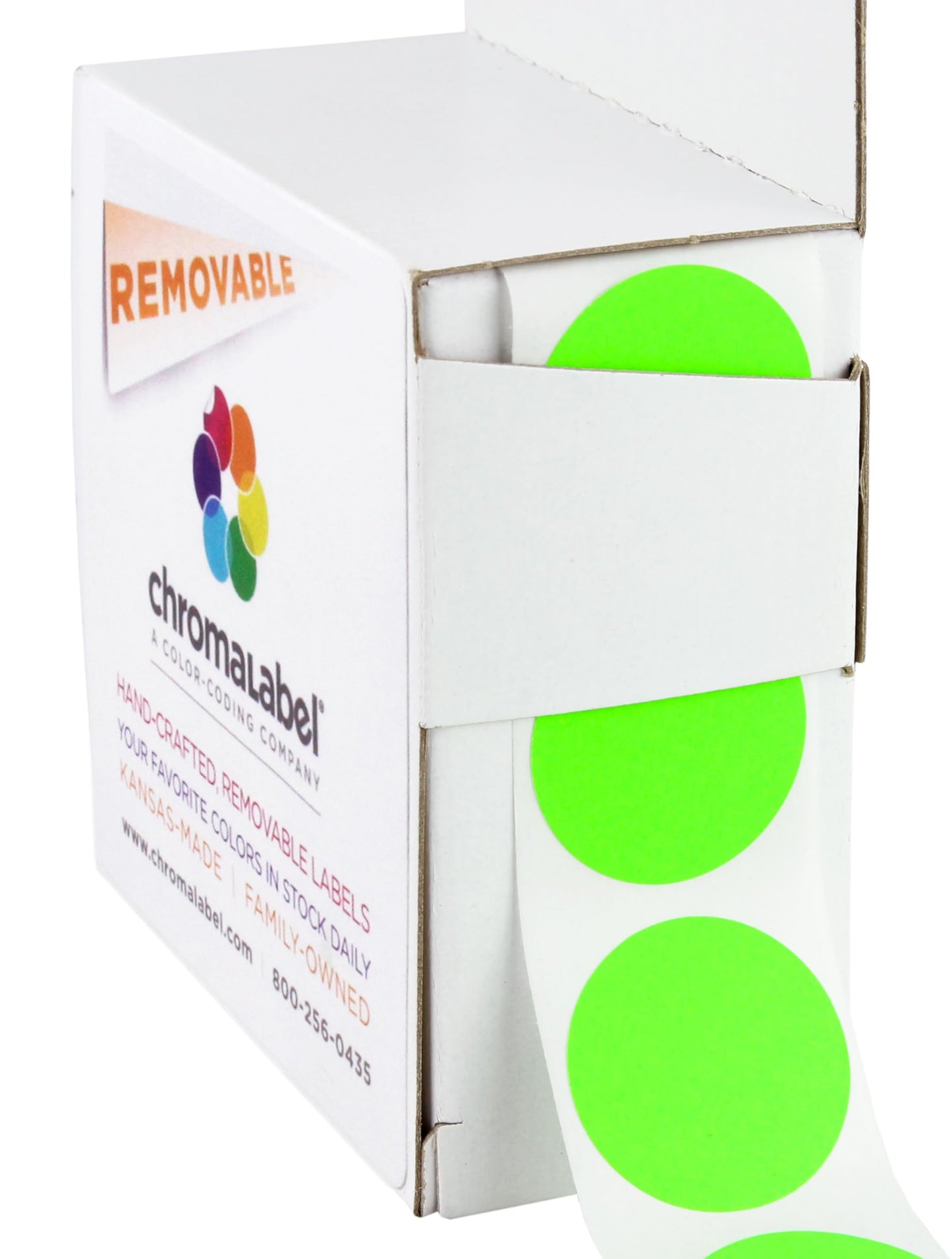 ChromaLabel 1 Inch Round Colored Stickers, High Visibility Removable Color Coding Labels, Easy to Write On Colored Sticker Dots - 1000 Stickers per Dispenser Box, Matte Finish Fluorescent Green 1"