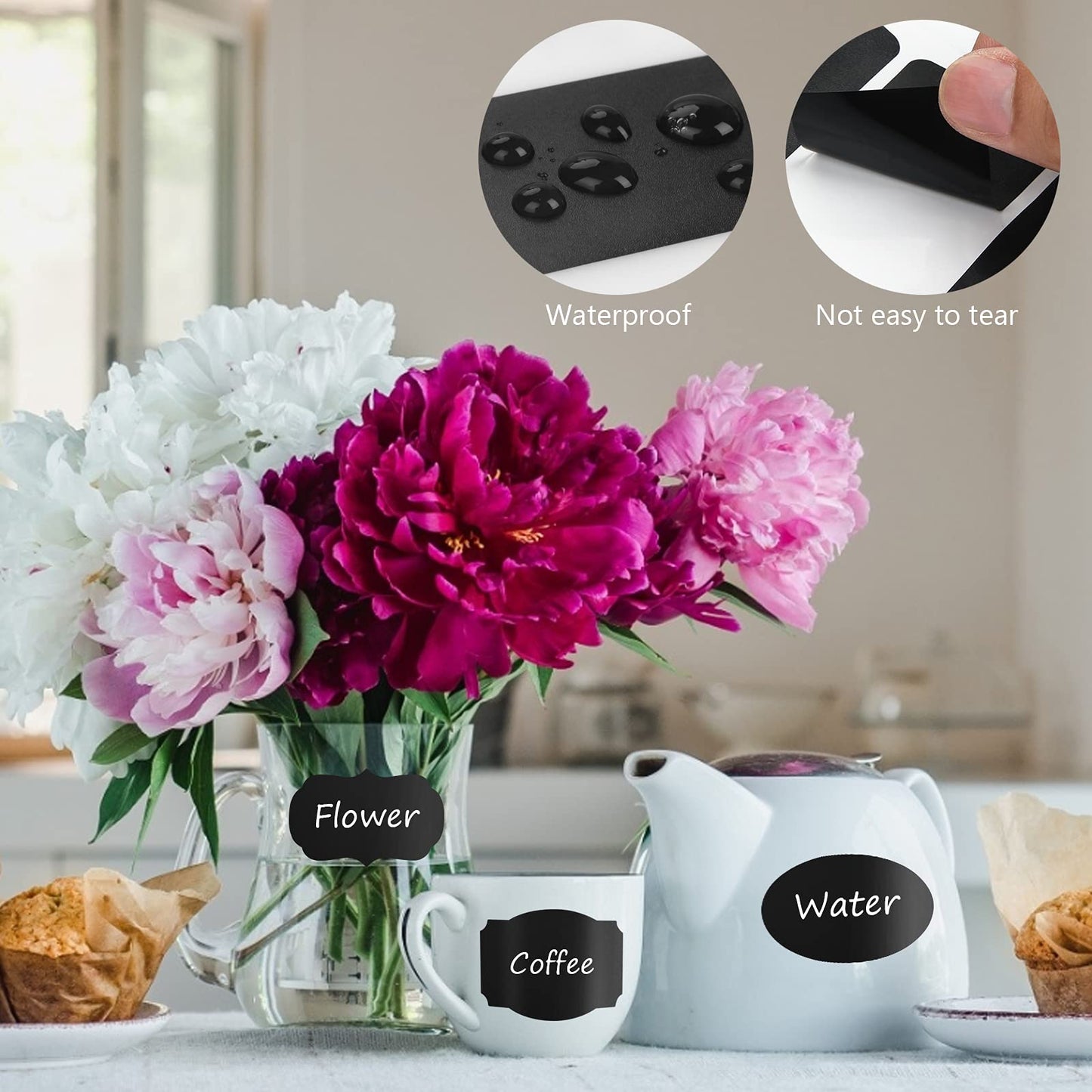 Chalkboard Labels, Waterproof Blackboard Reusable Sticker Label with 1 Erasable Chalk Liquid Markers, 120 Pcs Removable Stickers for Storage Bins, Mason Jars, Bottle, Pantry, Office, Easter Basket A-rectangular