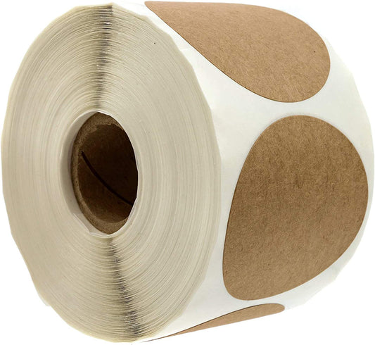 2" Natural Brown Kraft Stickers / 500 Circle Labels Roll/Permanent Adhesive Brown Kraft Round Organization Labels/Made in The USA 2"