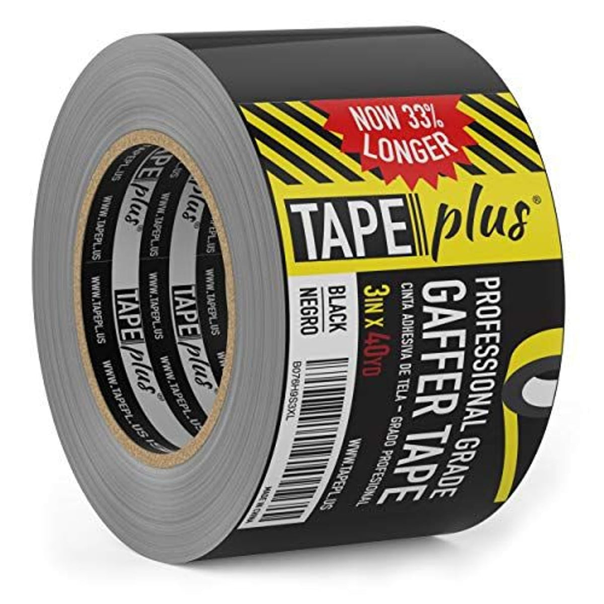 TapePlus Vinyl Electrical Tape - Waterproof Tape for Cable Protection - Wide Vinyl Adhesive for Floor Marking - Binding Adhesive for Book Repair - 3 in, 40 yd, Black 3 Inch