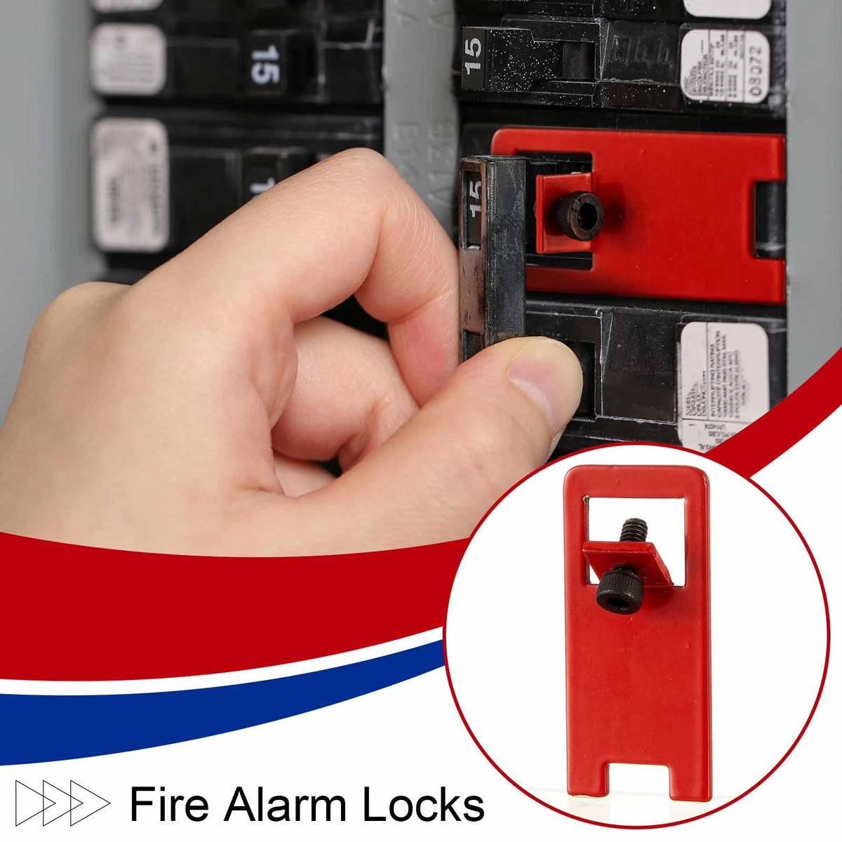 Zonon 10 Sets Fire Alarm Locks Circuit Breaker Lockout Kit with Label Stickers FA Emergency Communications, 8-32 Hex Key for Fire Safety, Red