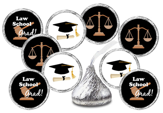 216 Law School Graduation Party Kisses Stickers Labels, Lawyer School Grad Party Decorations. Candy NOT Included. Made in USA