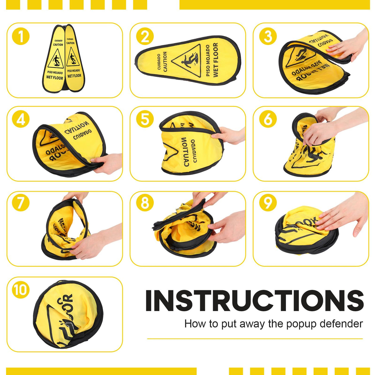 Sabary 6 Pcs 24 Inches Pop up Wet Floor Sign Yellow 4-sided Foldable Bilingual Caution Wet Floor Sign Safety Warnings Caution Cone for Commercial Office Stores Grocery Restaurant Indoors & Outdoors