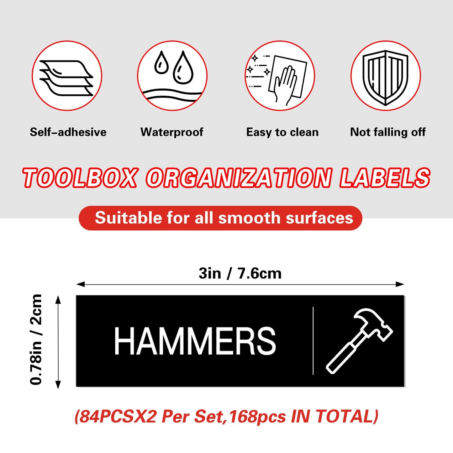 168 PCS Tool Box Label Stickers, Toolbox Organization Stickers,Tool Chest Labels for Quick Identifying Tool Box Drawers(Black,3 x 0.79 Inches)