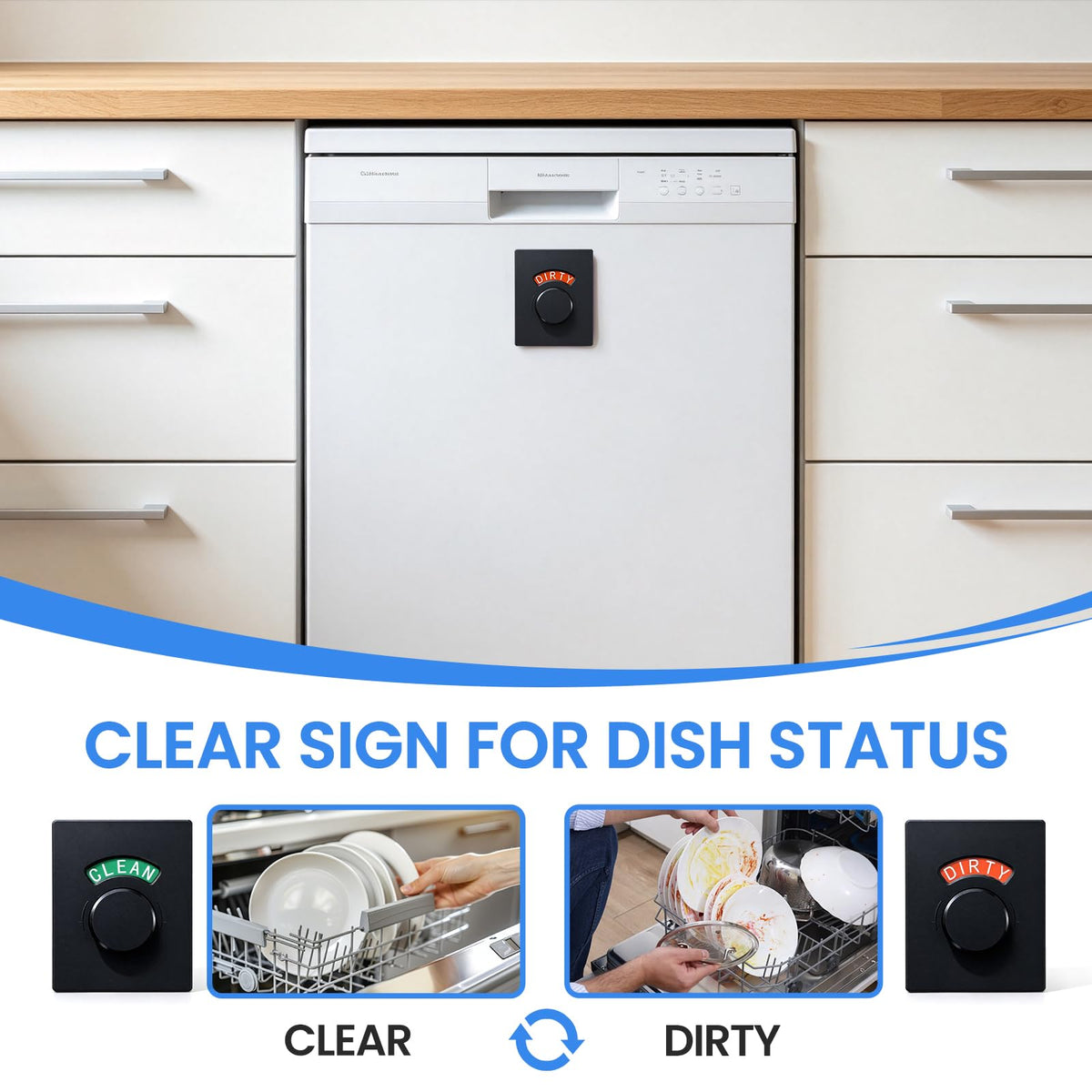 Clean Dirty Magnet for Dishwasher, Rotating Knob Dishwasher Sign Red&Green