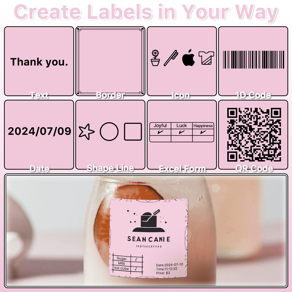 2x2 Thermal Labels, Square Thermal Label Stickers, Pink