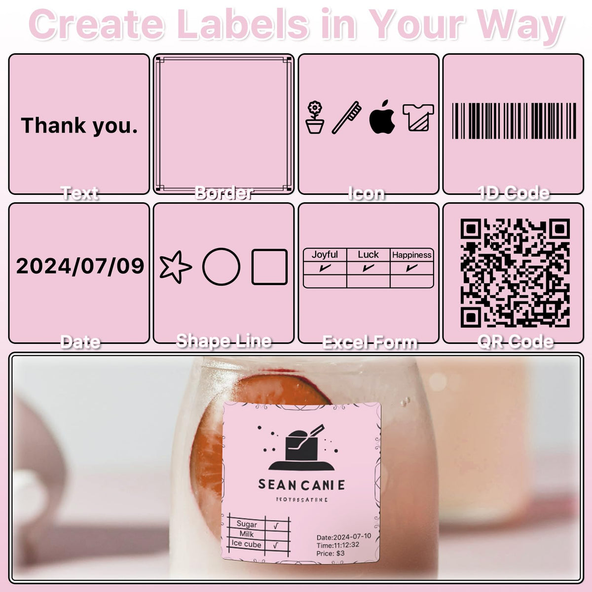 2x2 Thermal Labels, Square Thermal Label Stickers, Pink