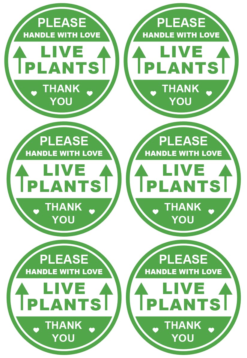 2 inch 300 PCS Green Live Plants Handle with Love Labels Waterproof Stickers Shipping Mailing Cartons Envelops Adhesive Labels