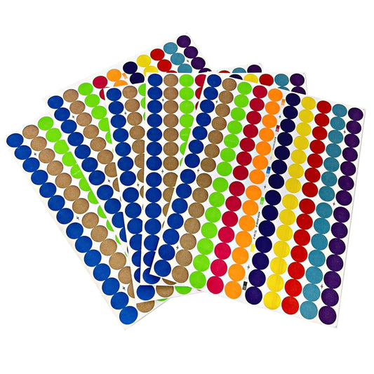 Tag-A-Room 1260 Colored Dot Stickers 3/4 Inch Round Color Coding Labels Circle Dot Label Sticker for Offices, Classrooms, Paper, etc., 10 Bright Colors, 8 1/2" x 11" Sheet 1260 Pack