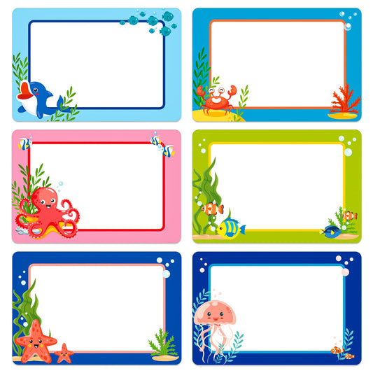 120PCS Ocean Animals Name Tags Stickers for Kids Students - Self Adhesive Cute Under The Sea Animal Name Labels Stickers - Desk Nameplates for Back to School Kindergarten Classroom Decoration