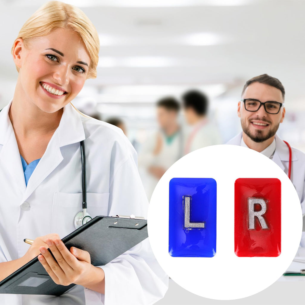 2pcs Radiographic Ray Markers with 8pcs Adhesive Strips, Clear Epoxy Resin with Letters L & R Reusable & Washable Small Rectangle Radiology Markers for Secure Attachment