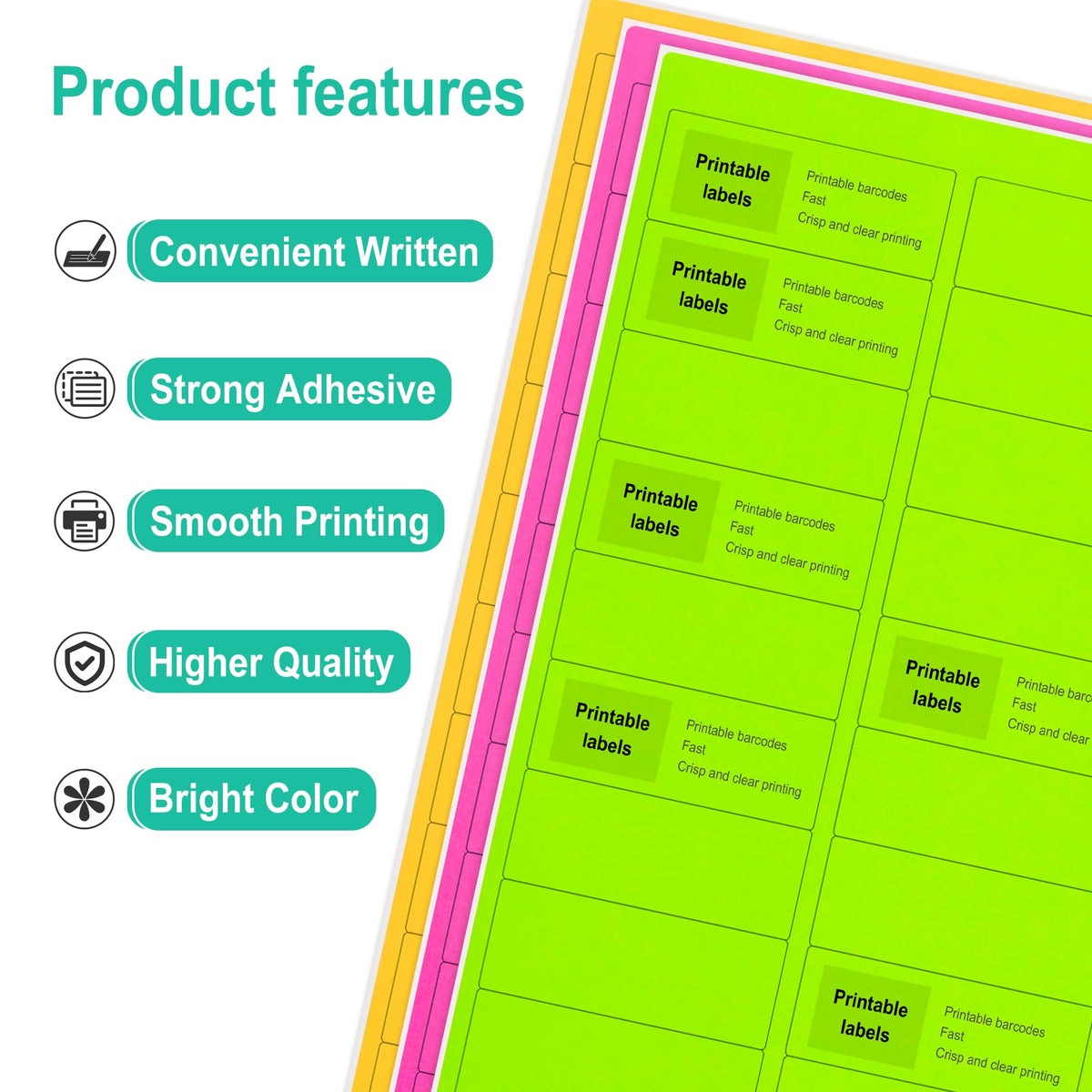 LLIKED 1"x2-5/8" Assorted Fluorescent Address Labels 900 Labels 30 Sheets 1" x 2-5/8"