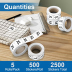 2500 Pcs 1 Inch Size Stickers for Clothing S-XXL, 5 Rolls