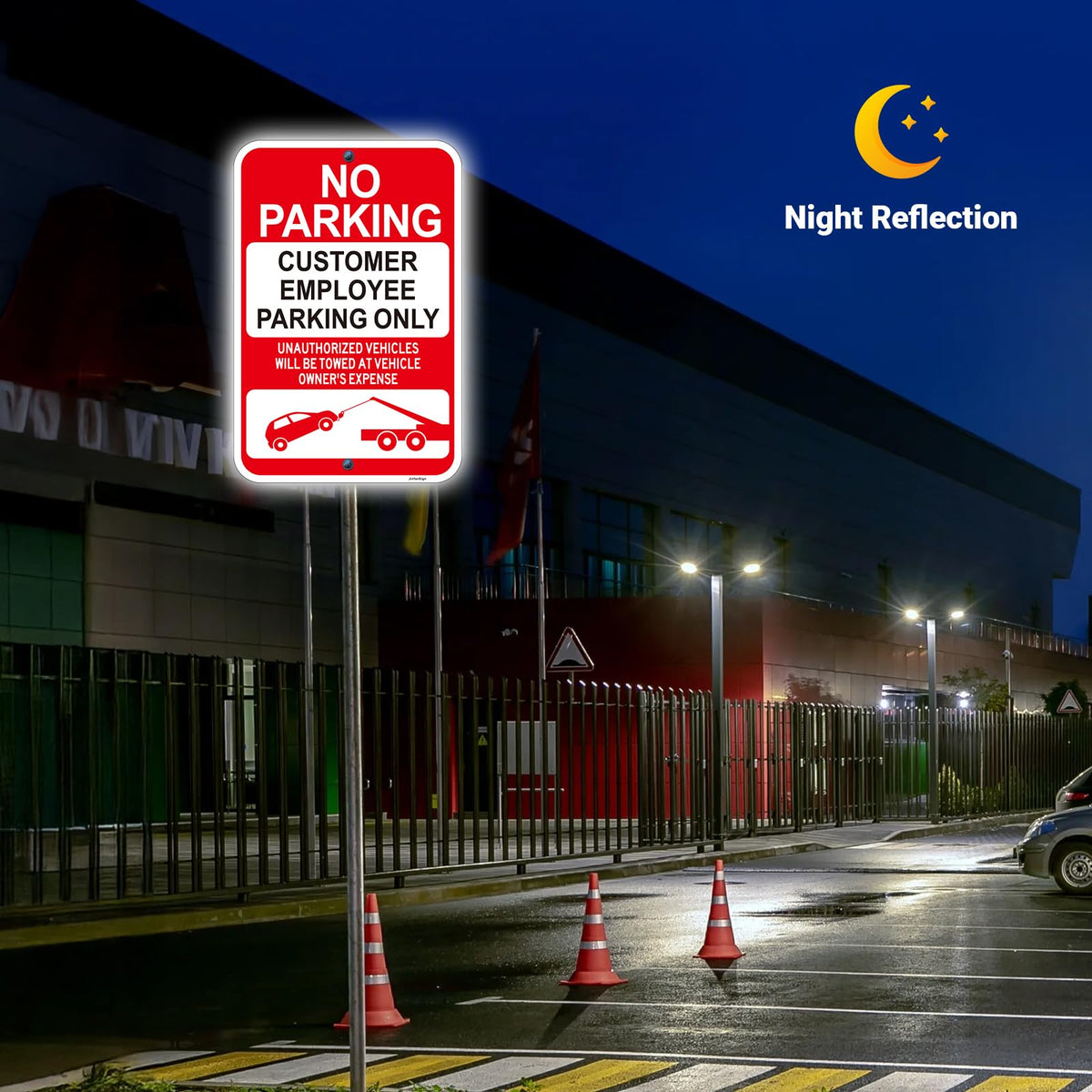 2 Pack Large No Parking Signs, Customer/Employee Parking Only Sign, 18"x12" Customer Parking Sign, Engineer Grade Rust Free Reflective Aluminum, Fade/Weather Resistant, UV Protected, Easy to Install