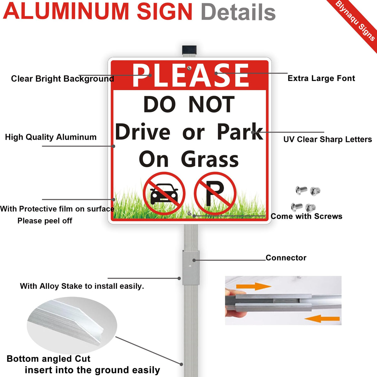 2Pack Please Do Not Drive Or Park On Grass Sign, Keep Off The Grass Yard Sign With 28" Metal Stakes, 10 x 10 Inch No Parking on Grass Sign, Weatherproof, Easy To Install