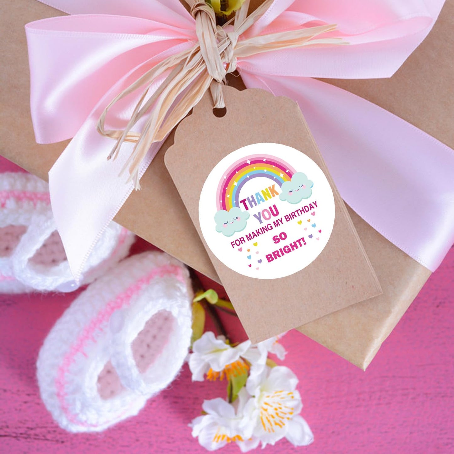 Birthday Party Thank You Sticker Labels, Rainbow Favor Stickers - 'Thank You for Making My Birthday So Bright', 2 Inch, 50 Pack