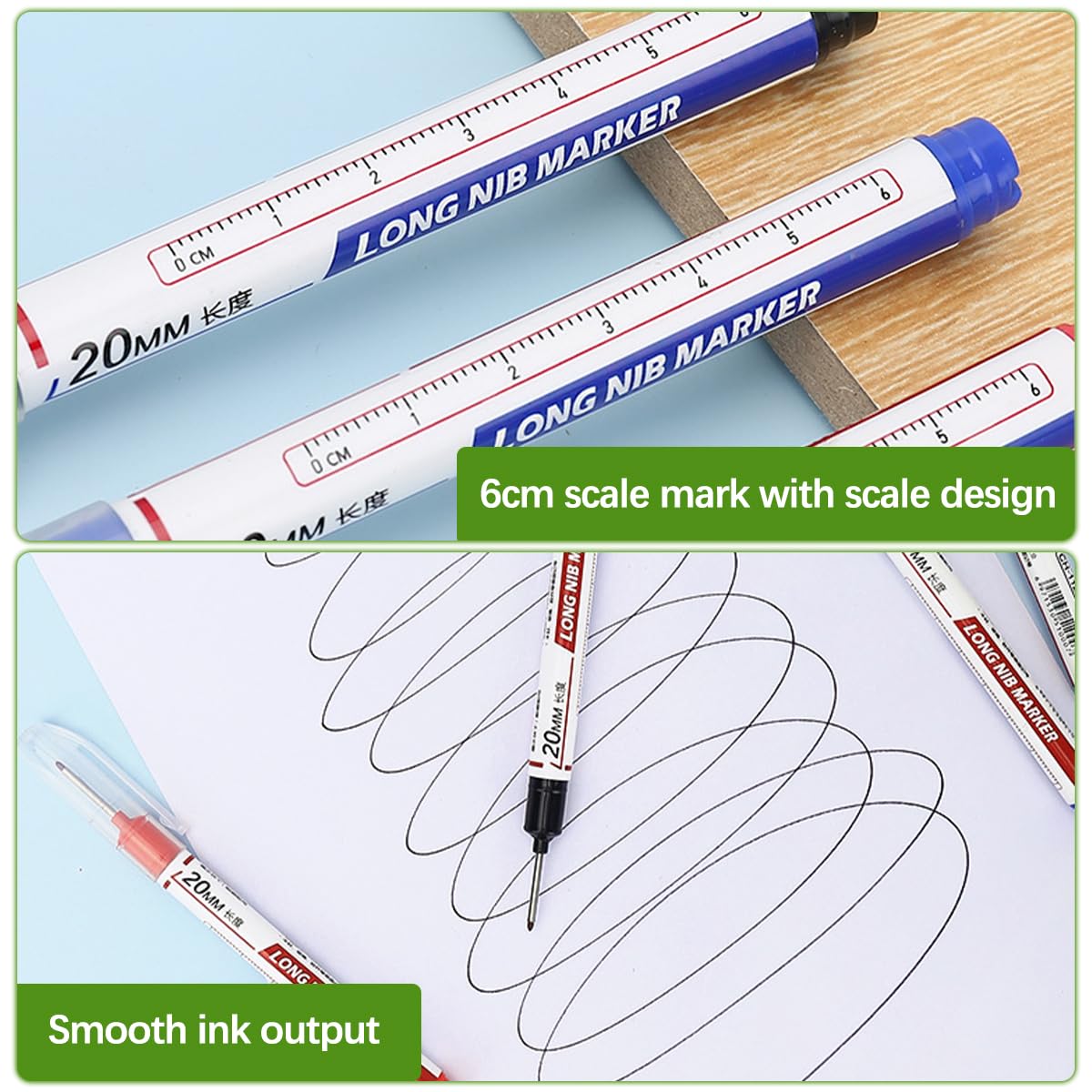 Long Head Deep Hole Marker Pens, 15PCS Long Nib Marker 20mm Quick Dry Waterproof Long Nose Markers for Carpenter Woodworking Construction Metal 15 Permanent marker