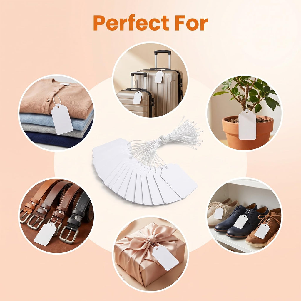 3000Pcs White Price Tags with String 1.77 X 1.1 in String Tags, 250 GSM
