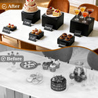 6PCS Buffet Risers,Food Display Stands with Mini Sign and Marker,for Buffet Table,Black Acrylic Cube Boxes Nesting Risers,Hollow Bottoms,for Cake Catering Dessert Party(8",7",6",5",4",3") Black with Sign