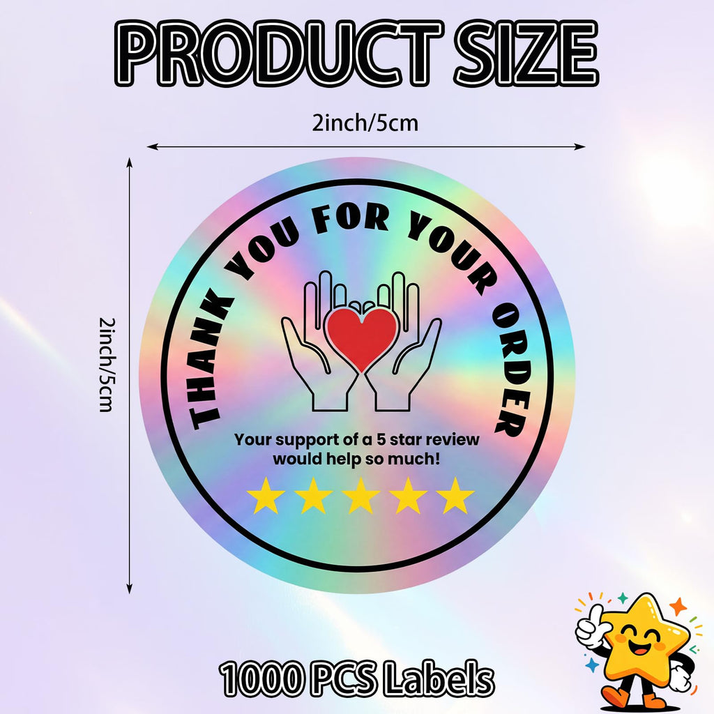 Fulmoon 1000 Pcs Thank You for Your Order Stickers Bulk, Round, Holographic