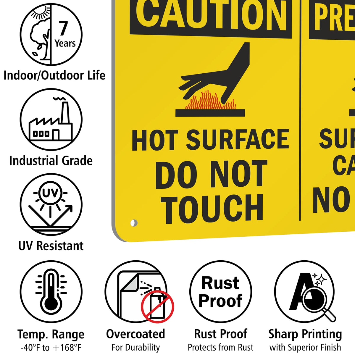 SmartSign - U9-1792-NA_7x10 "Caution - Hot Surface, Do Not Touch" Bilingual Sign | 7" x 10" Aluminum Black/Red on Yellow
