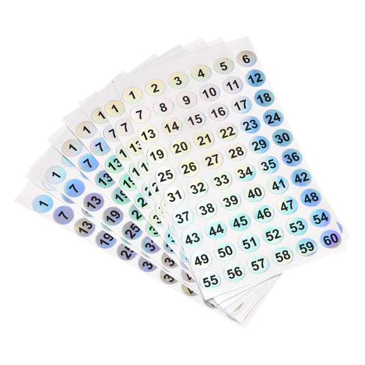 MECCANIXITY Number Sticker 1 to 60 Number Self Adhesive Reflective Label for Sorting Storage Box Inventory, Pack of 10