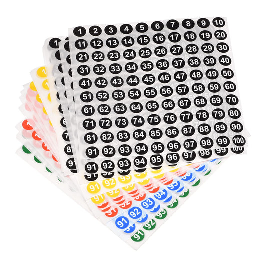 MECCANIXITY 1 to 100 Number Stickers Number Label Self Adhesive Marked Sticker 10mm/0.4" for Classification, 5 Color, Pack of 25
