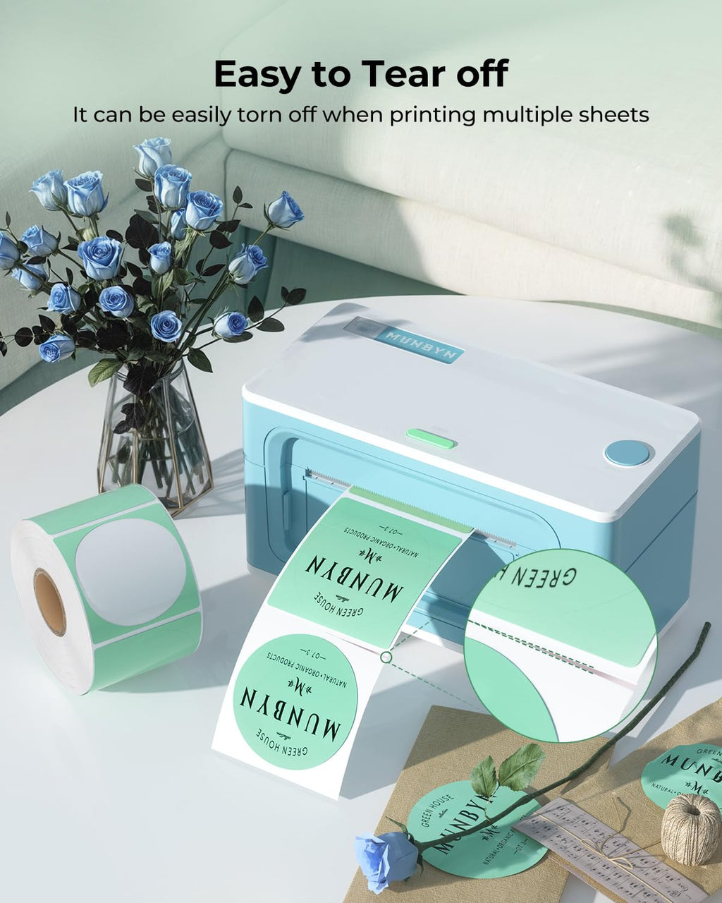 2" Green Circle Thermal Stickers 750 Labels/Roll+2" Shell Texture Round Thermal Labels 500 Labels/Roll