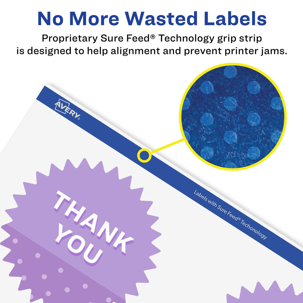 Avery® Printable Durable White Starburst Labels, Sure Feed® Technology, 3", Print-to-the-Edge, Waterproof Labels, Laser & Pigment-Based Inkjet Compatible, 150 Total 150 labels