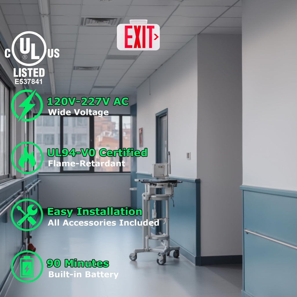 LIT-PaTH Emergency Exit Sign for Business, Battery Backup, 2 Pack 2-pack