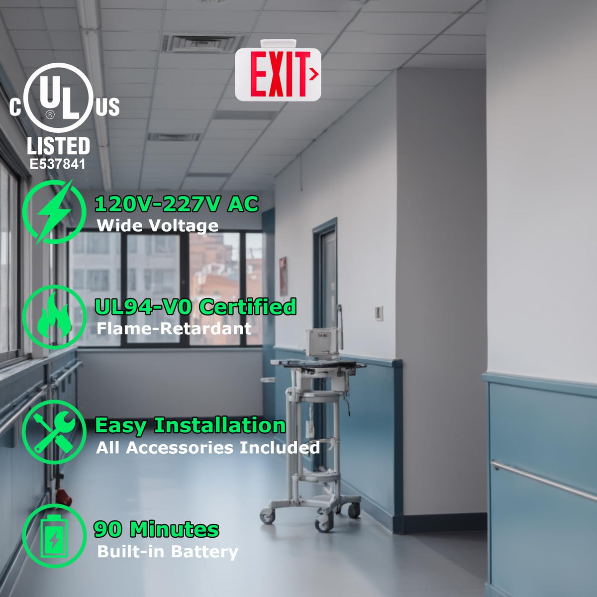 LIT-PaTH Emergency Exit Sign for Business, Battery Backup, 2 Pack 2-pack