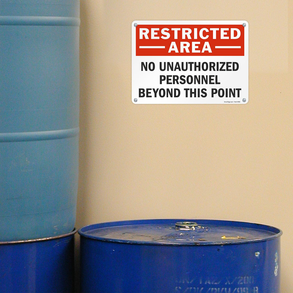 SmartSign - S-0062-AL-14 "Restricted Area - No Unauthorized Personnel Beyond This Point" Sign | 10" x 14" Aluminum Black/Red on White