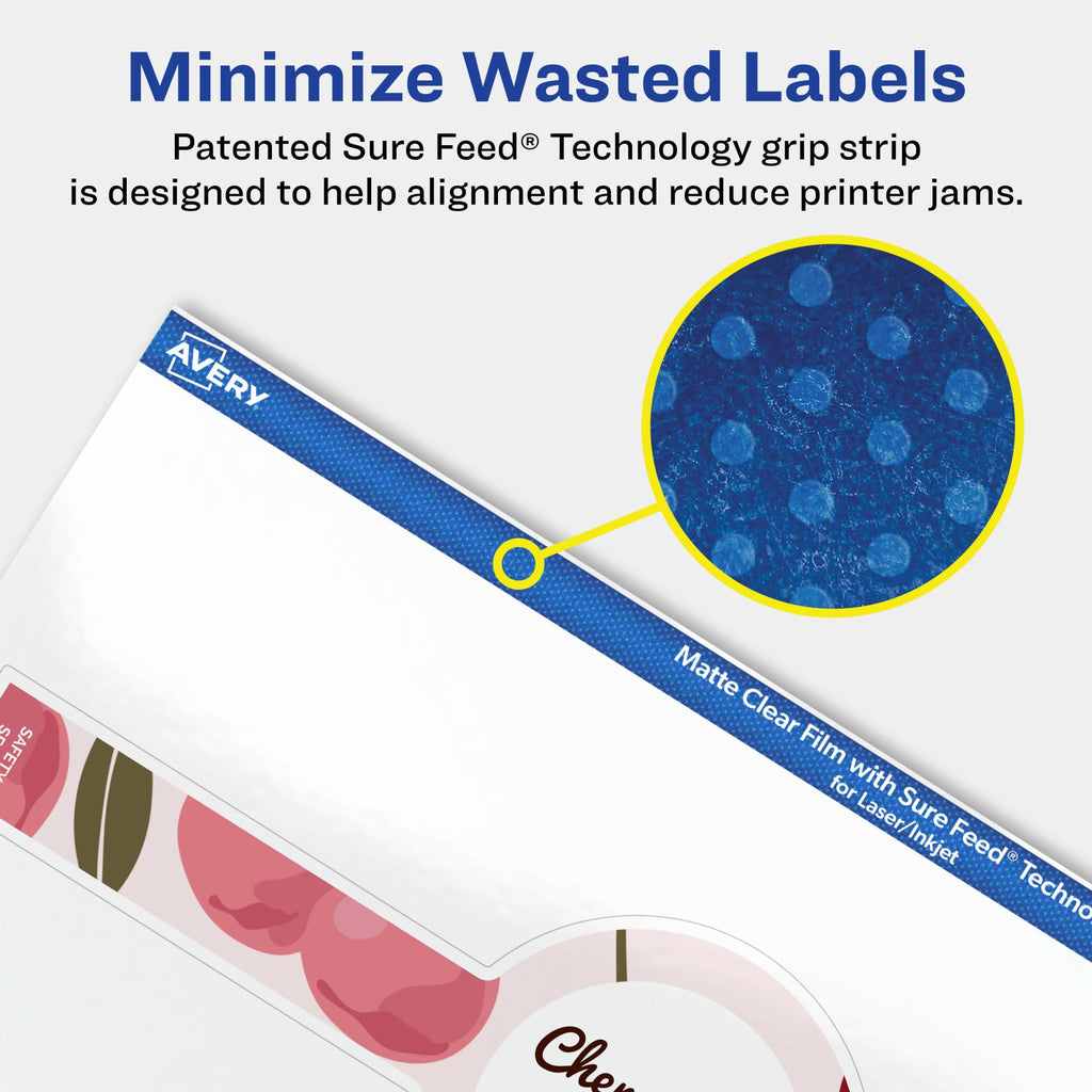 Avery Matte Clear Wraparound Band Labels, Sure Feed Technology, 2-3/8" x 8", Cigar Band Labels, 30 Total, Laser/Inkjet Printable 30 labels