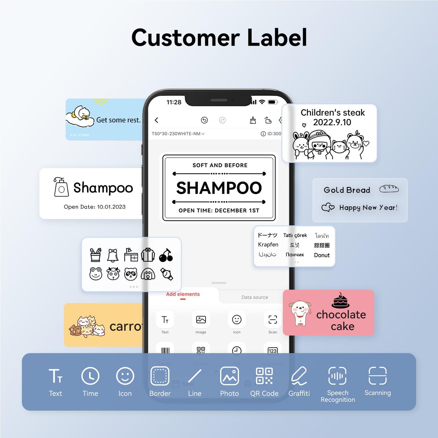 NIIMBOT 2 Rolls Labels for B1/B21/B3S Label Maker, 45 x 80 mm (1.77'' x 3.15'')-95 Tapes/Roll, Thermal Label Tape for Logo/File/Jar/Gift Sticker Labels (White) White