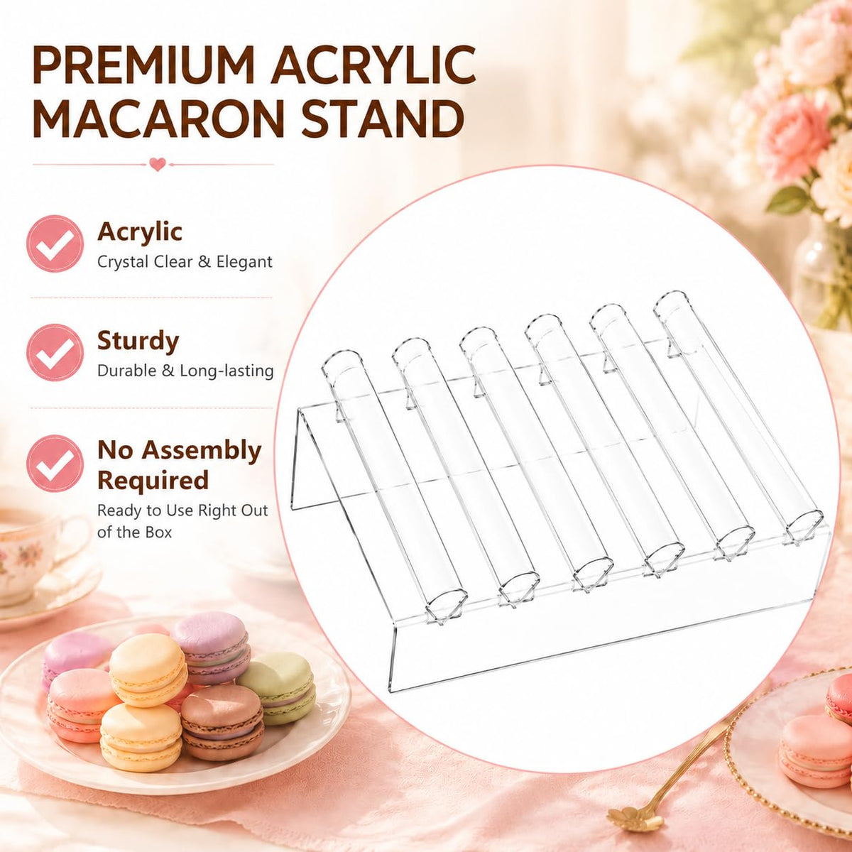Macaron Stand, Clear Acrylic 6-Slot Macaron Tower Display Tray for Cookies