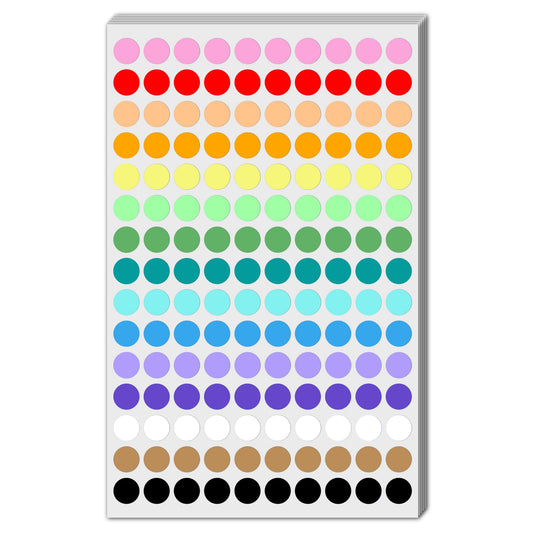 3000 Pack - 0.4" Colored Dot Stickers, Small Round Circle Labels - 15 Assorted Colors 3000 Pieces 15 Colors
