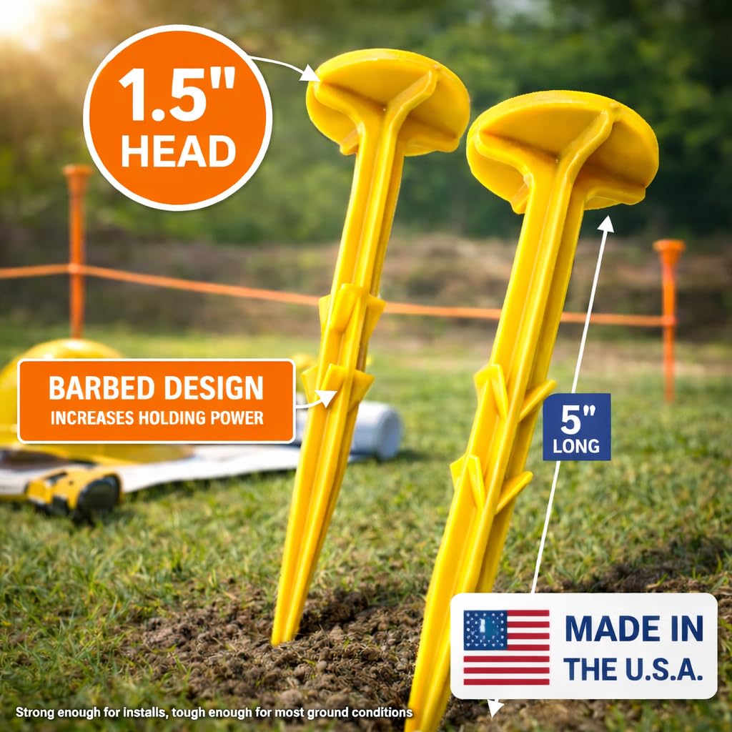 Low Profile Survey Stakes - High-Visibility - Survey Markers Boundary Markers Hi-Vis Garden Stakes (10-Pack (Yellow) Yellow
