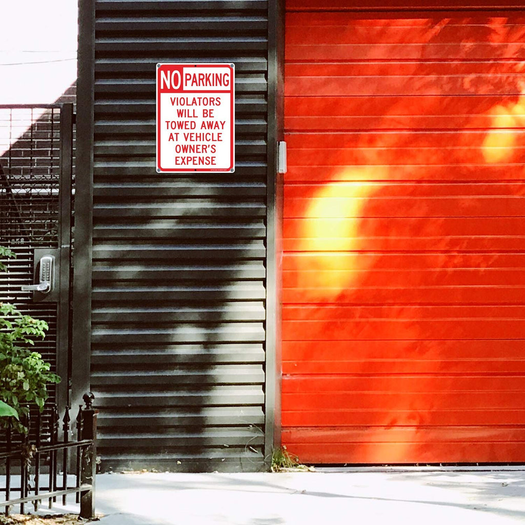 4 pack No Parking Sign, Violators Will Be Towed Away at Vehicle Owners Expense, 14 X 10 Reflective .40 Rust Free Aluminum, UV Protected, Weather Resistant, Waterproof, Durable Ink，Easy to Mount No Parking Sign, red-and-white - 4 Pack